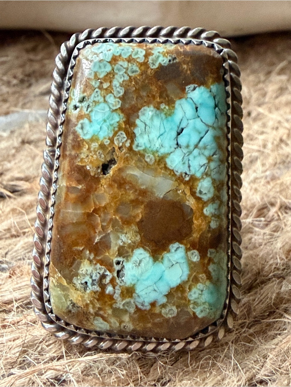 Leslie Nez Navajo Number Eight Turquoise, Rectangular Statement Ring - Picture 4 of 11
